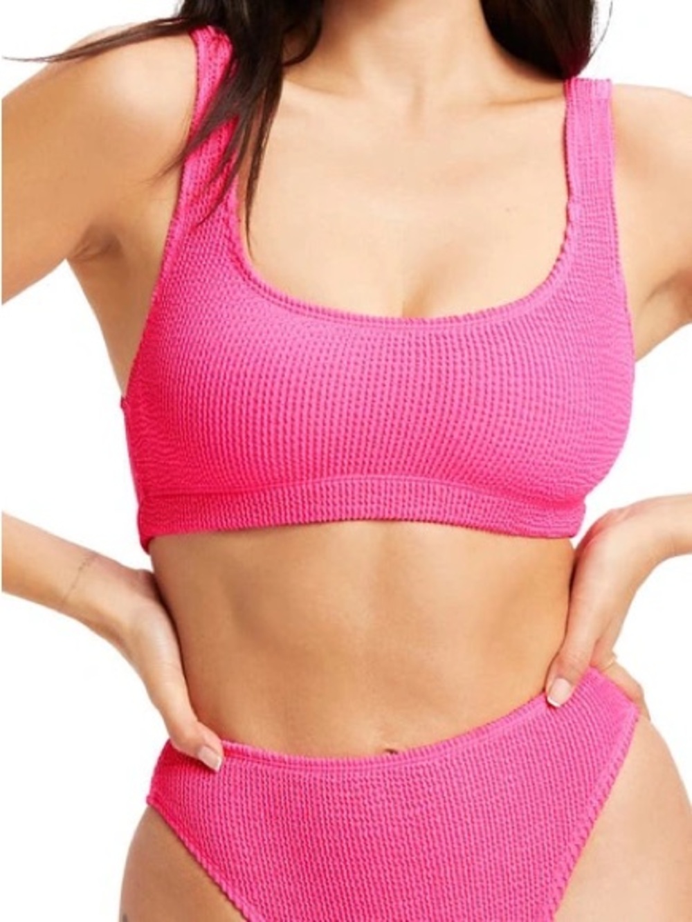 Good American Hot Pink Textured Scoop Bikini Top with matching bottom